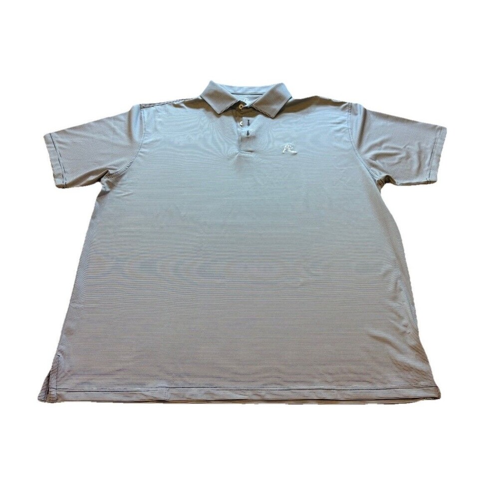 Rhoback Polo Shirt Mens XXL 2XL Blue Striped Stretch Golf Performance Polo Navy